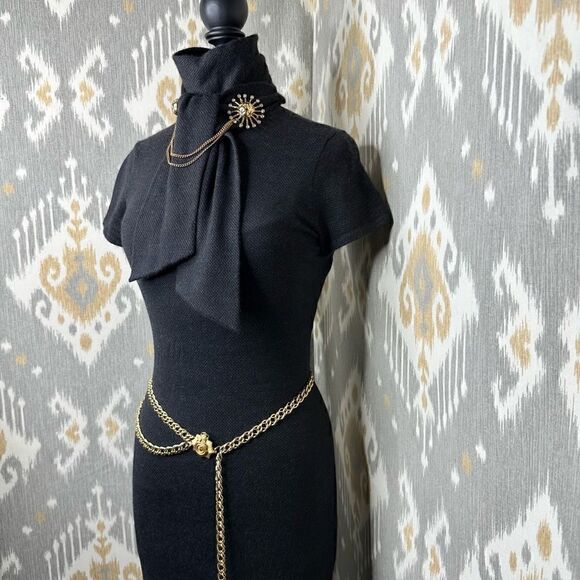 Ralph Lauren ~ Charcoal Cashmere Silk Bow Neck Pinpoint Knit Jersey Sheath Dress - Picture 6 of 16